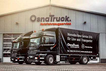 Außenansicht OsnaTruck Nutzfahrzeugservice mit Servicetrucks in Osnabrück